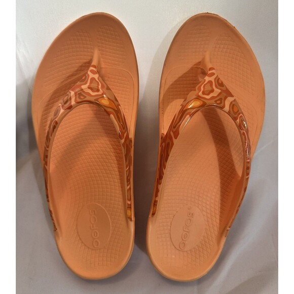 Oofos Women OOlala Limited Camo Orange Glow Thong Slide Flip Flop Shoe Sz 7 - Picture 1 of 8